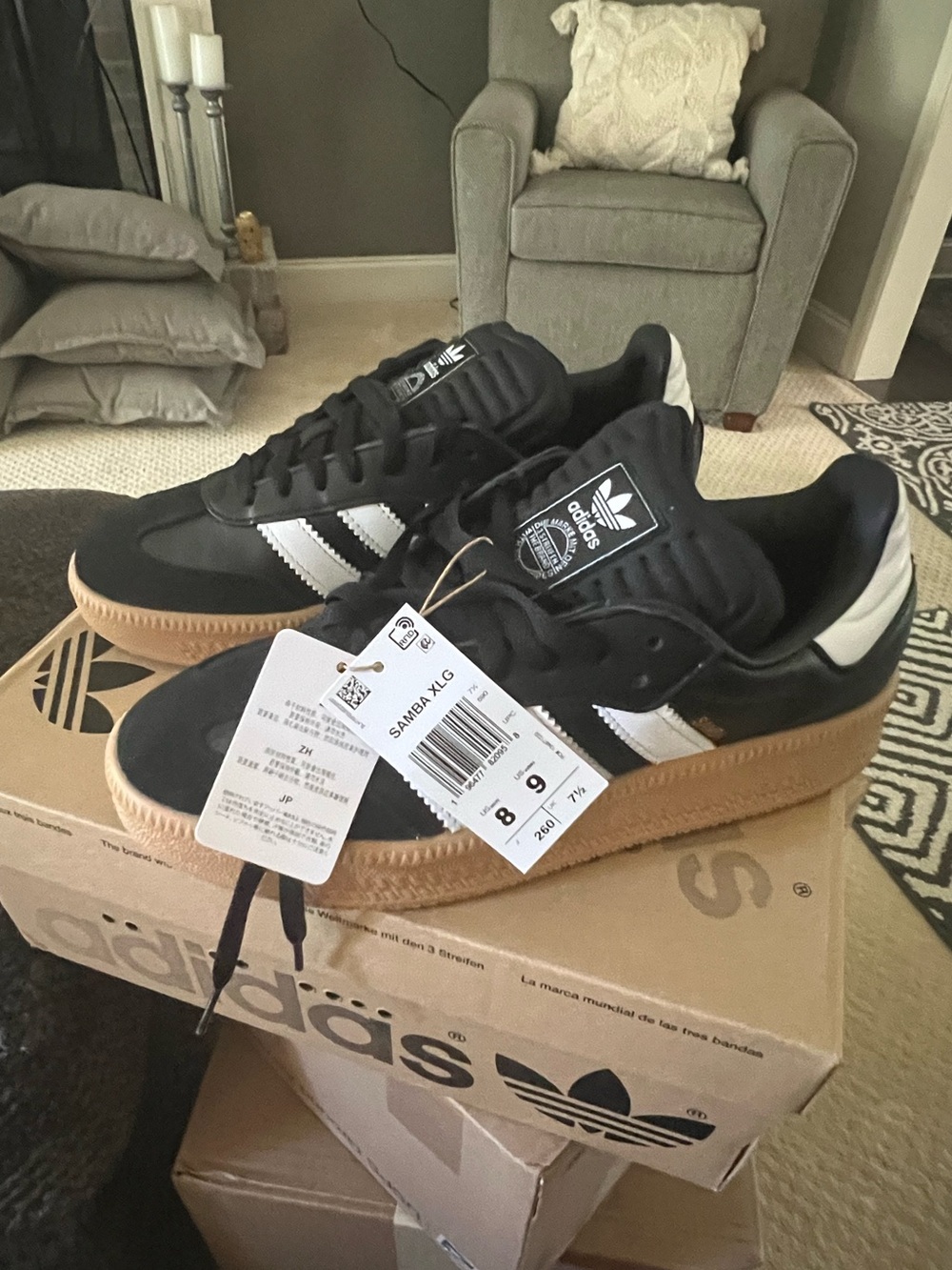 Addidas Samba Women’s 8, Black White and tan , NIB
